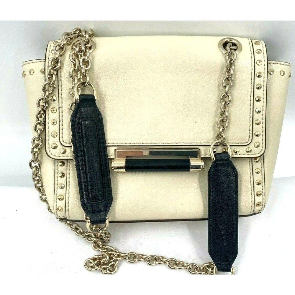 Diane Von Furstenberg 440 Mini Cream Leather Studs Chain Strap Crossbody Bag